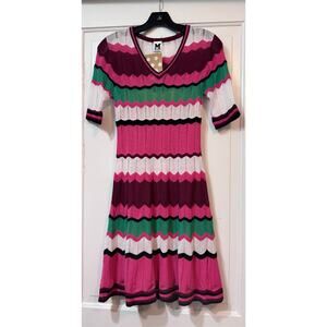 New Missoni M Pink Green Colorful Zig Zag Mini Dress Size 36/US 4